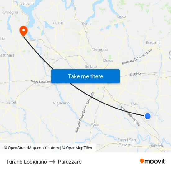 Turano Lodigiano to Paruzzaro map