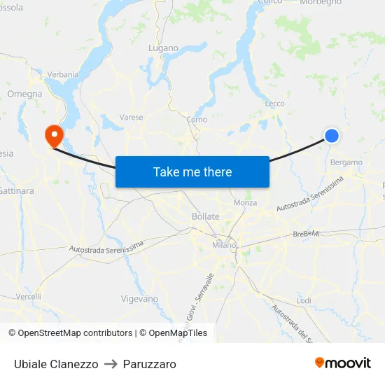 Ubiale Clanezzo to Paruzzaro map