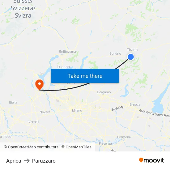 Aprica to Paruzzaro map