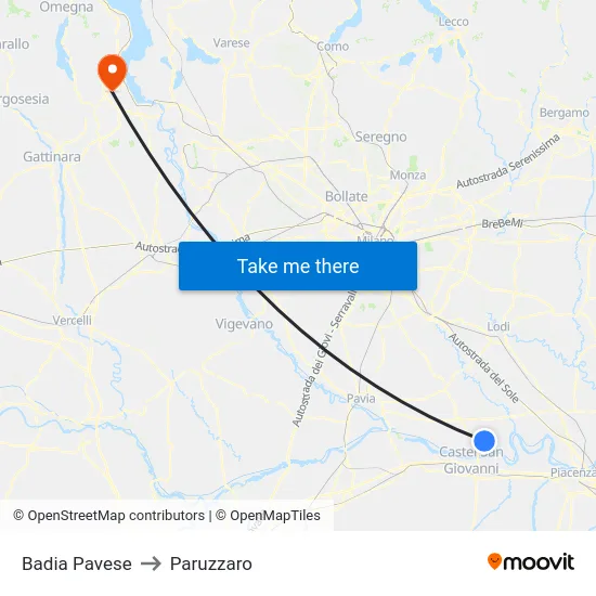 Badia Pavese to Paruzzaro map