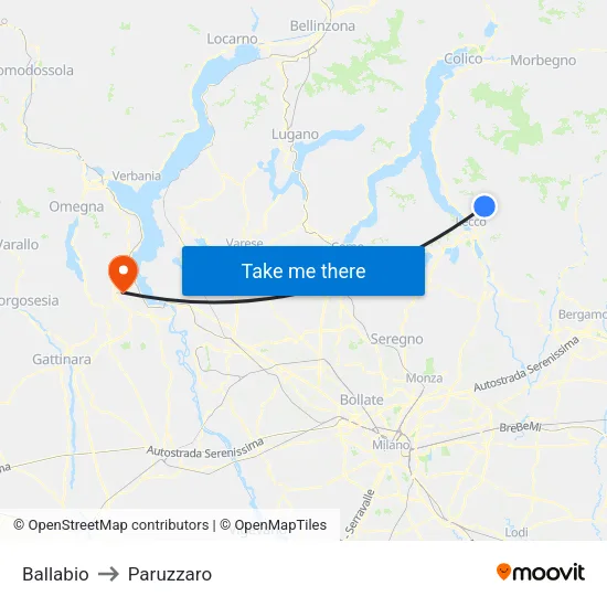 Ballabio to Paruzzaro map