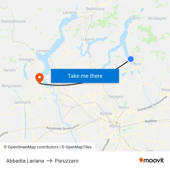 Abbadia Lariana to Paruzzaro map