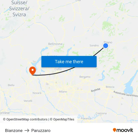 Bianzone to Paruzzaro map