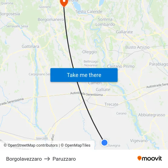 Borgolavezzaro to Paruzzaro map