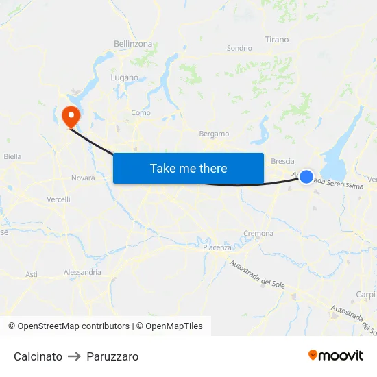 Calcinato to Paruzzaro map