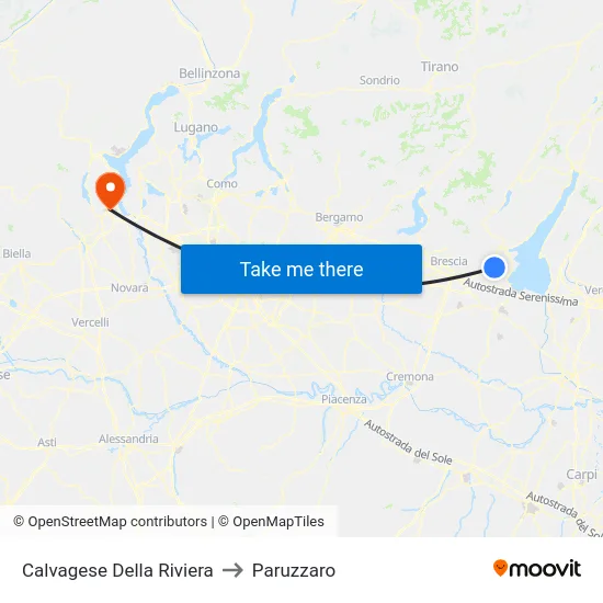 Calvagese Della Riviera to Paruzzaro map