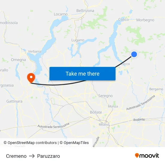 Cremeno to Paruzzaro map