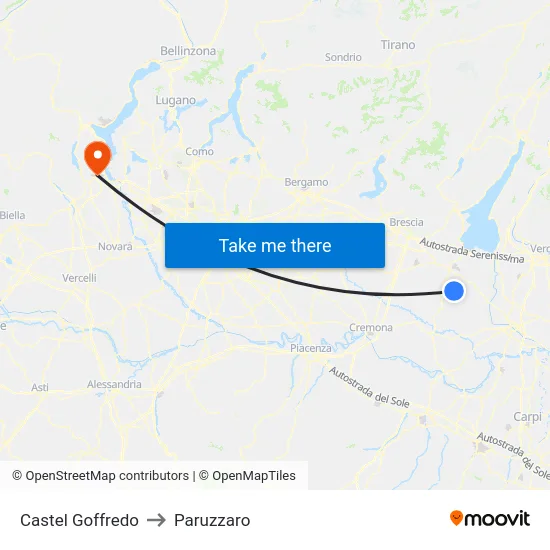 Castel Goffredo to Paruzzaro map