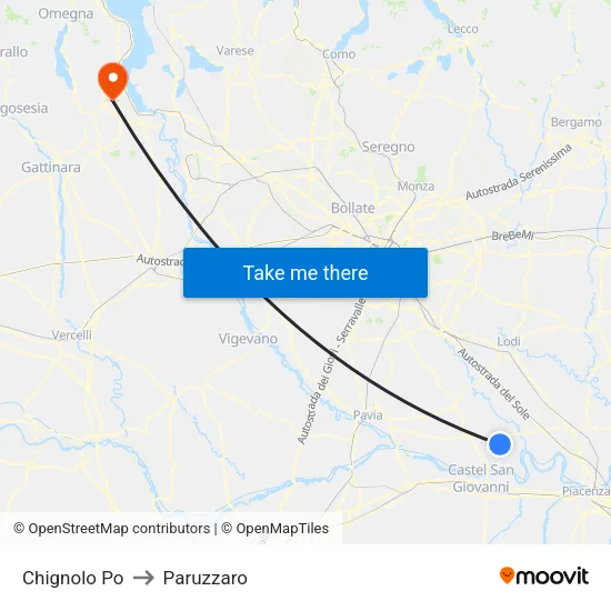 Chignolo Po to Paruzzaro map