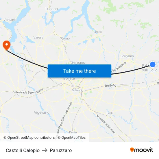 Castelli Calepio to Paruzzaro map