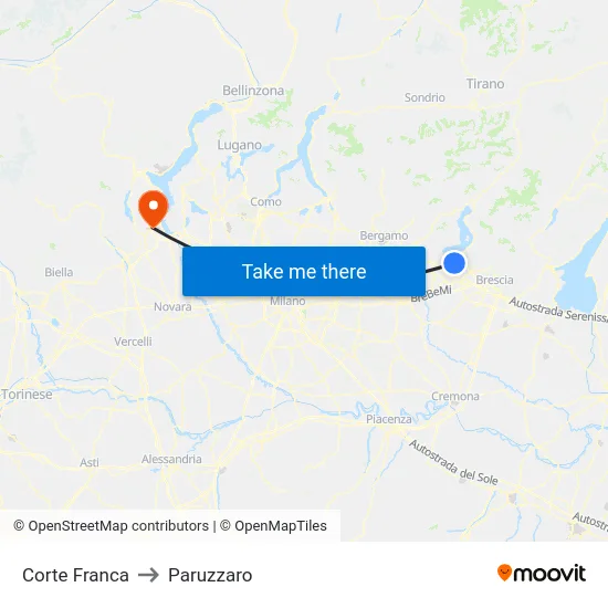 Corte Franca to Paruzzaro map