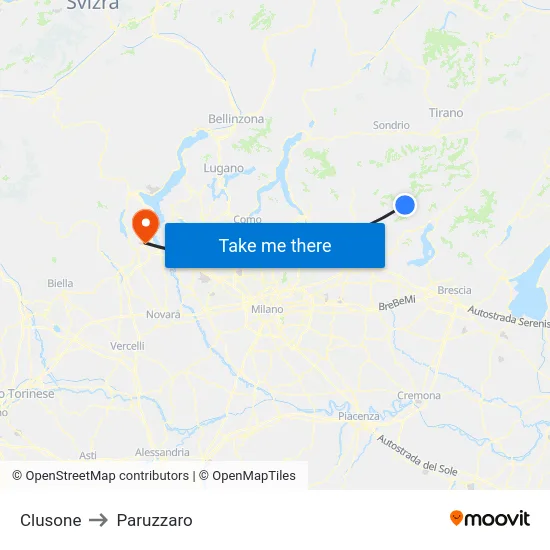 Clusone to Paruzzaro map