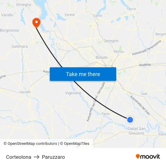 Corteolona to Paruzzaro map