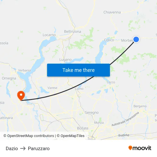 Dazio to Paruzzaro map