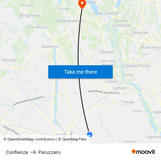 Confienza to Paruzzaro map