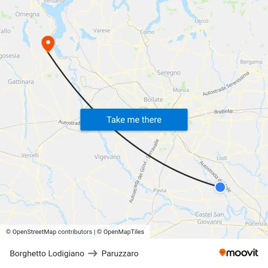 Borghetto Lodigiano to Paruzzaro map