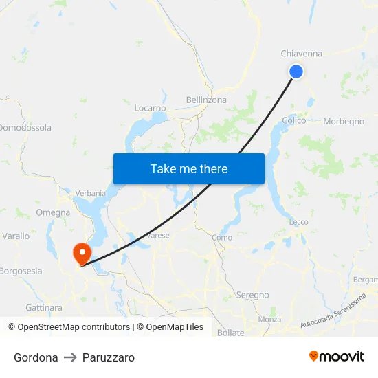 Gordona to Paruzzaro map