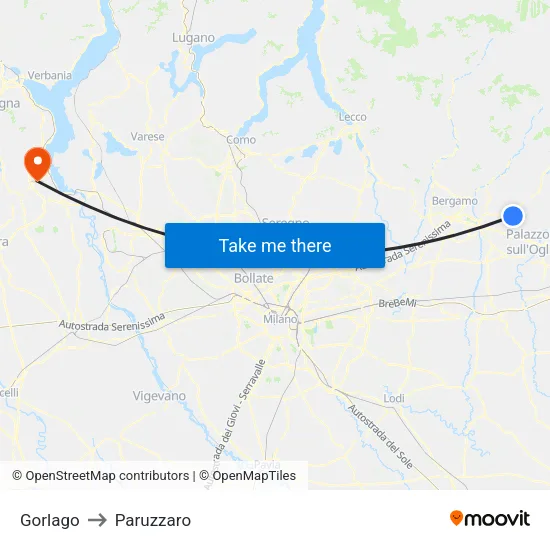 Gorlago to Paruzzaro map