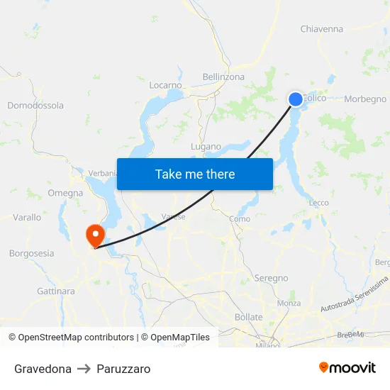 Gravedona to Paruzzaro map