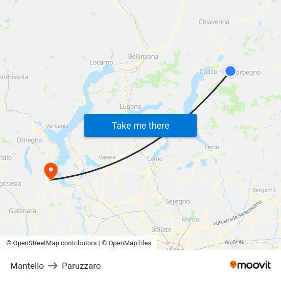 Mantello to Paruzzaro map
