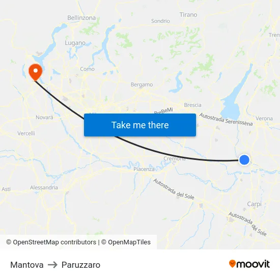 Mantova to Paruzzaro map