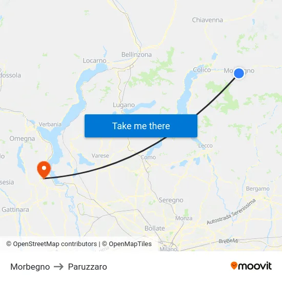 Morbegno to Paruzzaro map