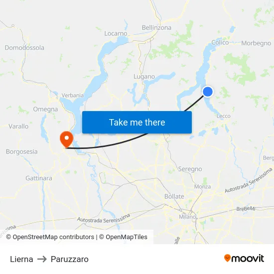 Lierna to Paruzzaro map