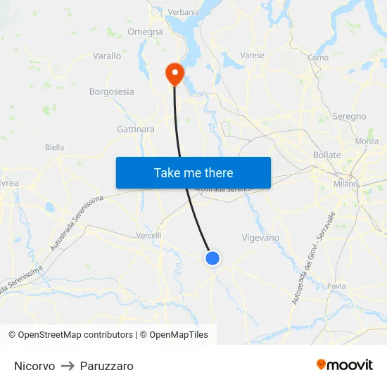 Nicorvo to Paruzzaro map