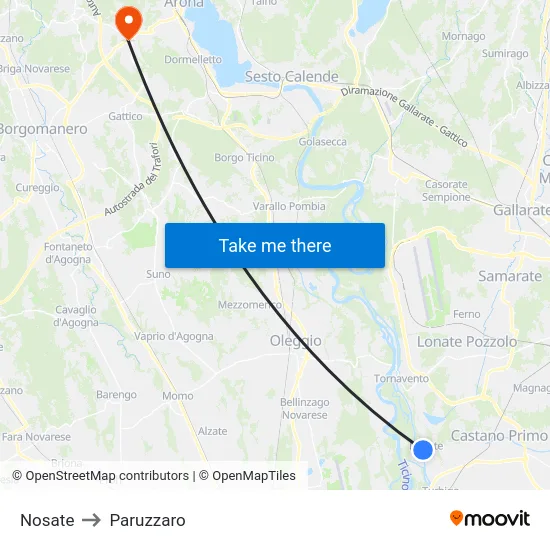Nosate to Paruzzaro map