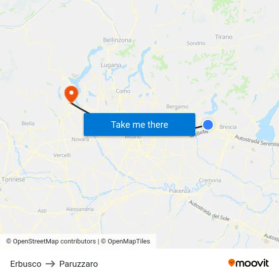 Erbusco to Paruzzaro map