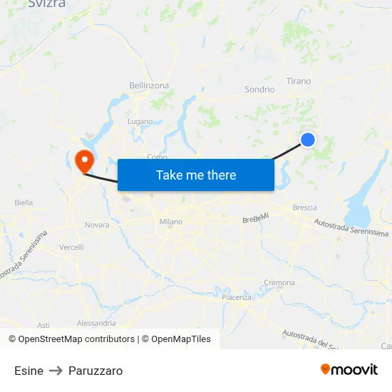 Esine to Paruzzaro map