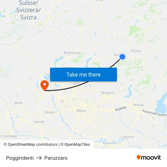 Poggiridenti to Paruzzaro map
