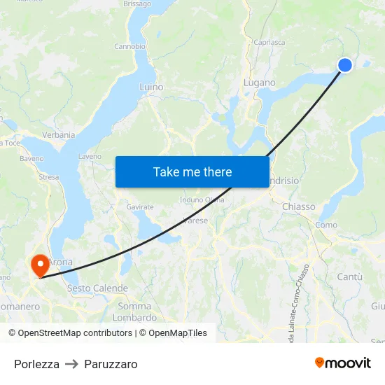 Porlezza to Paruzzaro map
