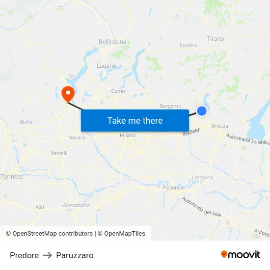 Predore to Paruzzaro map