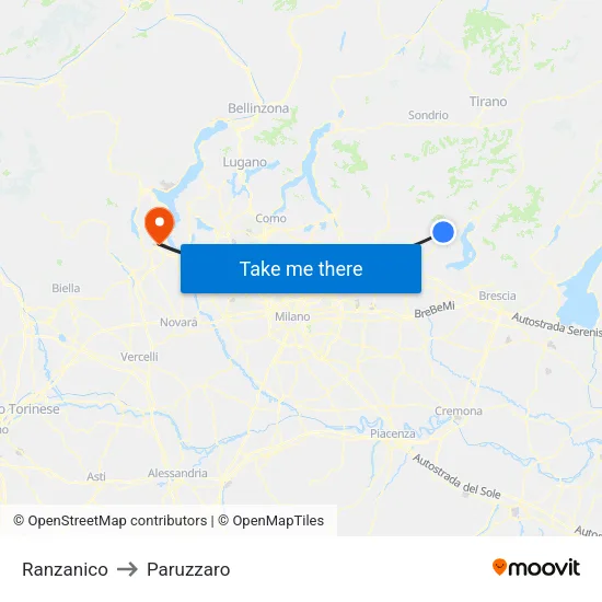 Ranzanico to Paruzzaro map
