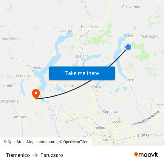 Tremenico to Paruzzaro map