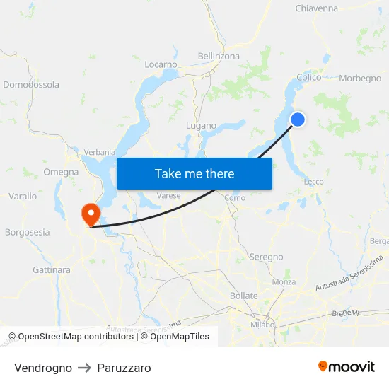 Vendrogno to Paruzzaro map