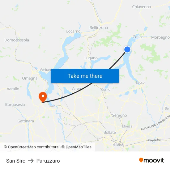 San Siro to Paruzzaro map