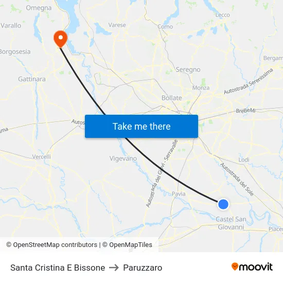 Santa Cristina E Bissone to Paruzzaro map