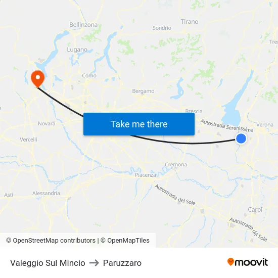 Valeggio Sul Mincio to Paruzzaro map