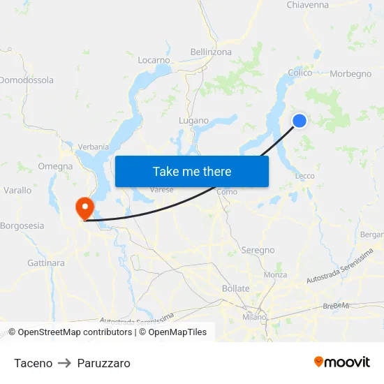 Taceno to Paruzzaro map