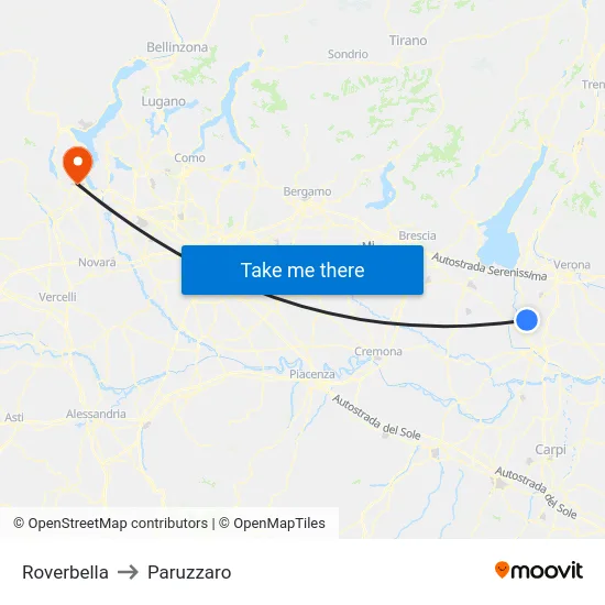 Roverbella to Paruzzaro map