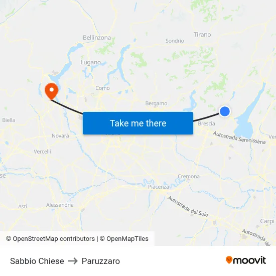 Sabbio Chiese to Paruzzaro map