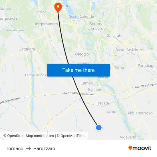 Tornaco to Paruzzaro map