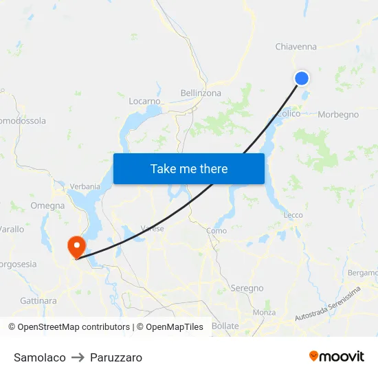 Samolaco to Paruzzaro map