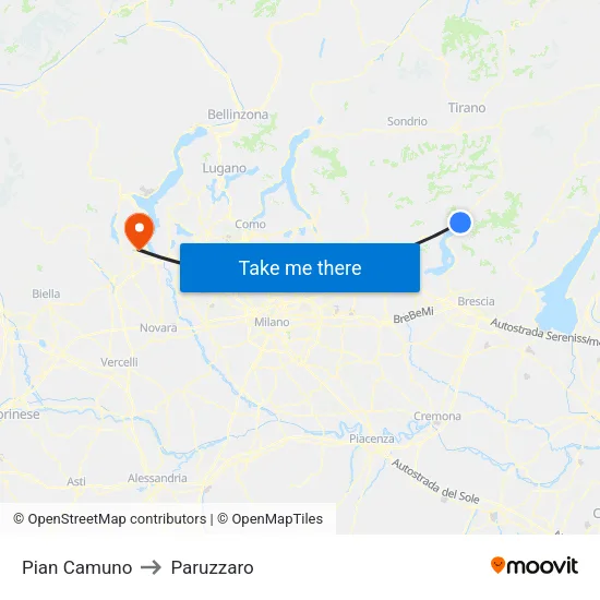 Pian Camuno to Paruzzaro map