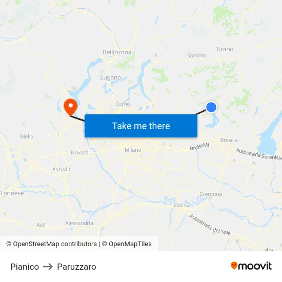 Pianico to Paruzzaro map