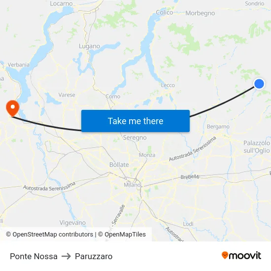 Ponte Nossa to Paruzzaro map