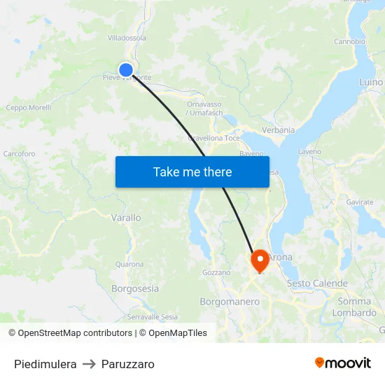 Piedimulera to Paruzzaro map