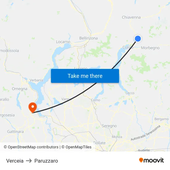 Verceia to Paruzzaro map